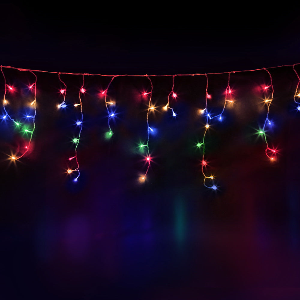 Festive Glow 500 LED Solar-Powered Multicolor Icicle Lights for Outdoor Holiday Decor - 20M Fairy String Lights