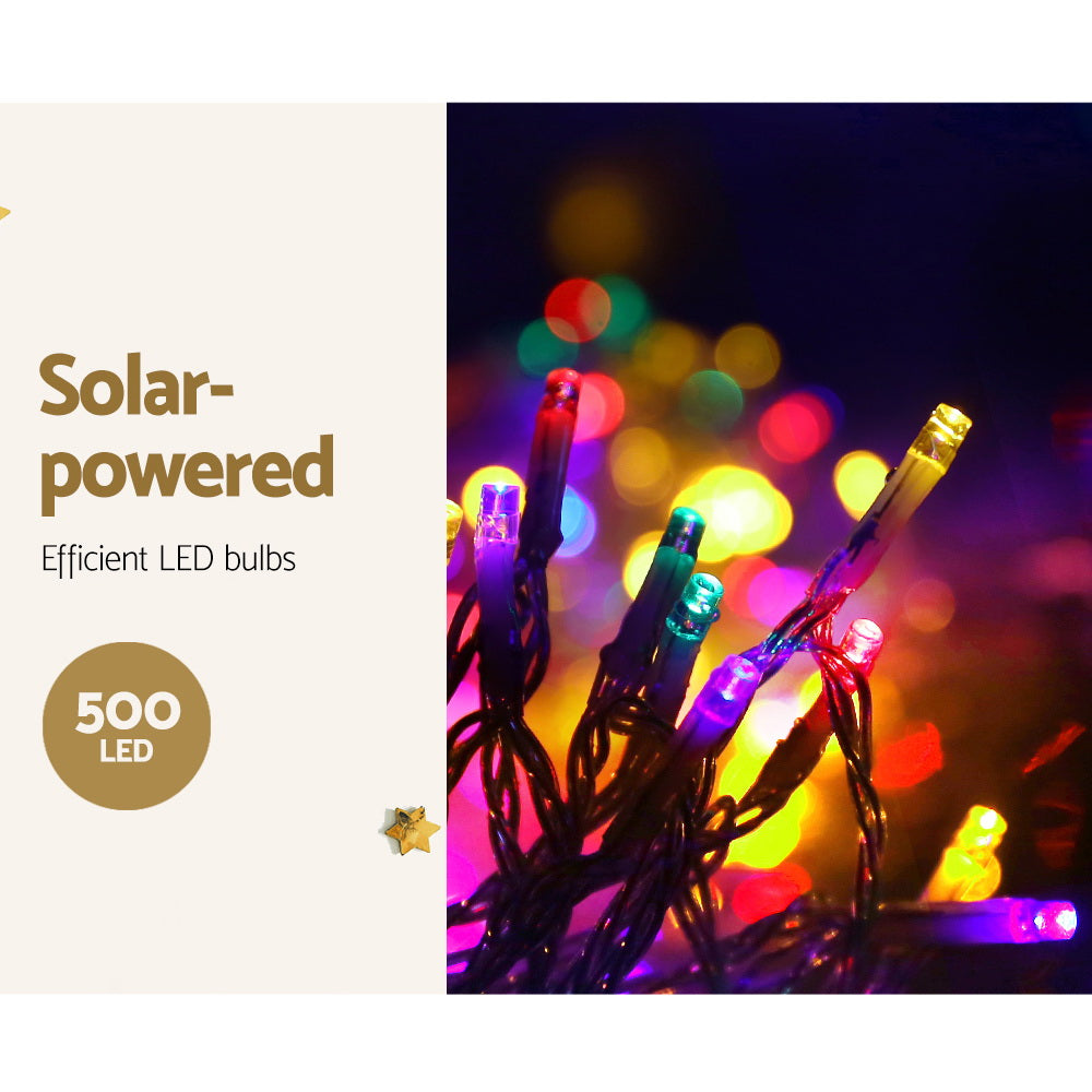 Festive Glow 500 LED Solar-Powered Multicolor Icicle Lights for Outdoor Holiday Decor - 20M Fairy String Lights
