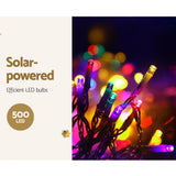 Festive Glow 500 LED Solar-Powered Multicolor Icicle Lights for Outdoor Holiday Decor - 20M Fairy String Lights - Side View