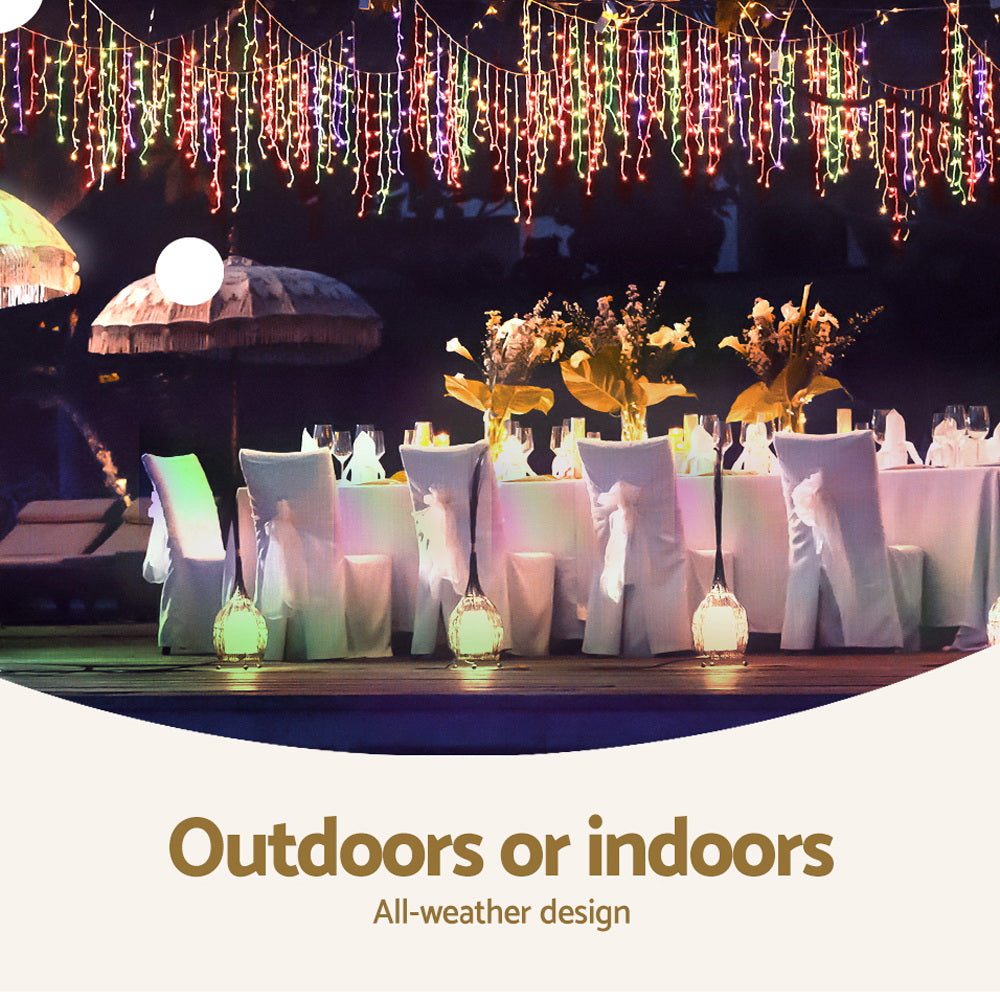 Festive Glow 500 LED Solar-Powered Multicolor Icicle Lights for Outdoor Holiday Decor - 20M Fairy String Lights