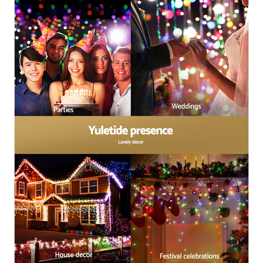 Festive Glow 500 LED Solar-Powered Multicolor Icicle Lights for Outdoor Holiday Decor - 20M Fairy String Lights