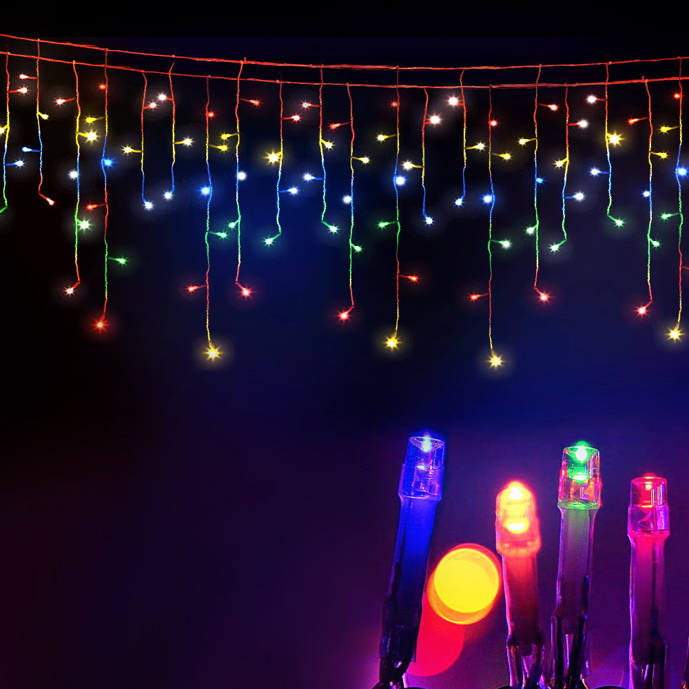 Festive Glow 500 LED Solar-Powered Multicolor Icicle Lights for Outdoor Holiday Decor - 20M Fairy String Lights
