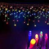 Festive Glow 500 LED Solar-Powered Multicolor Icicle Lights for Outdoor Holiday Decor - 20M Fairy String Lights - Low Angle