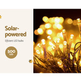 500 LED Solar-Powered Warm White Christmas Icicle String Lights - 20M Outdoor Fairy Decor with 8 Lighting Modes - Side View