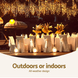 500 LED Solar-Powered Warm White Christmas Icicle String Lights - 20M Outdoor Fairy Decor with 8 Lighting Modes - Rear View