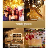 500 LED Solar-Powered Warm White Christmas Icicle String Lights - 20M Outdoor Fairy Decor with 8 Lighting Modes - Close-Up Angle