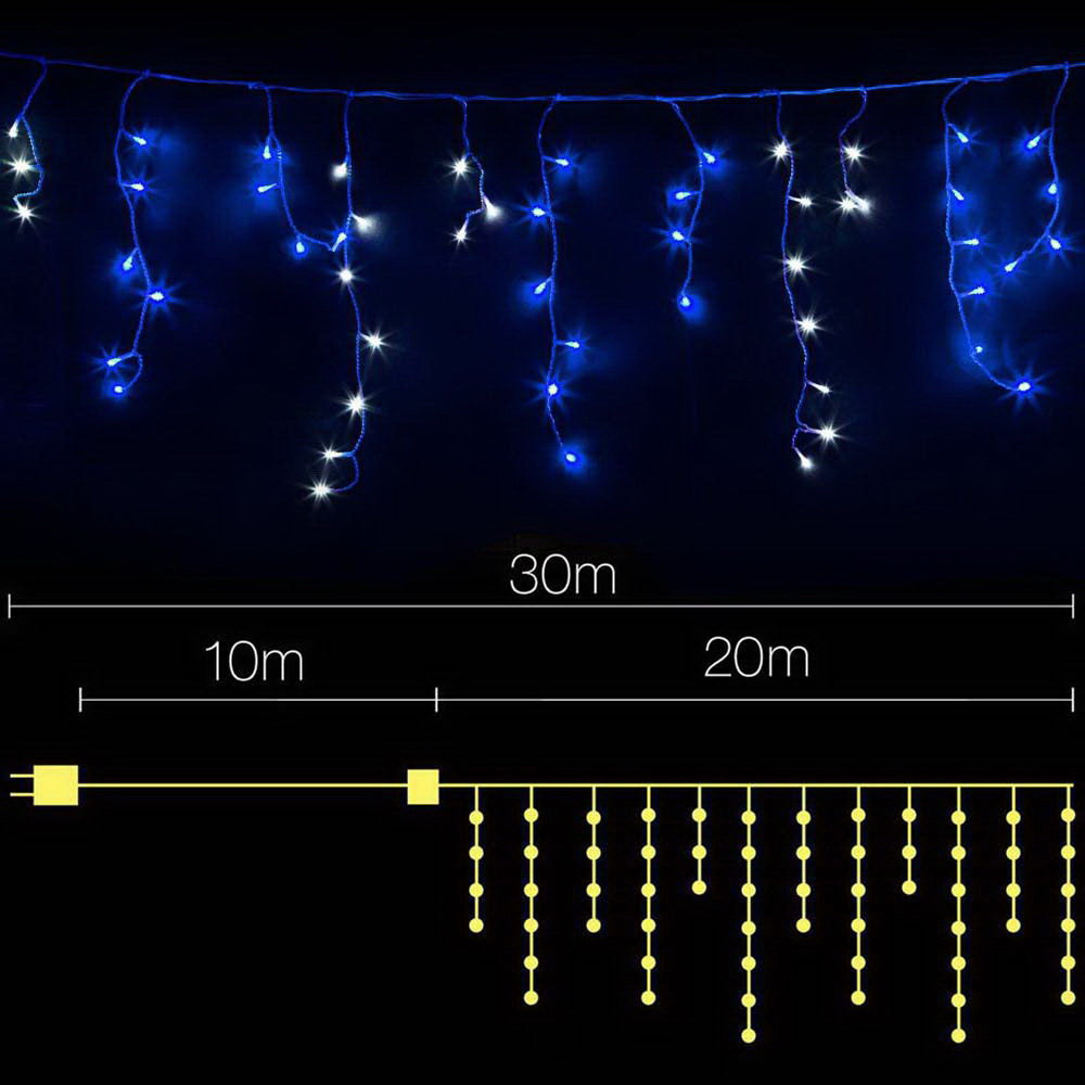 Twinkling 800 LED Blue and White Christmas Icicle Lights with 8 Lighting Effects