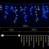 Twinkling 800 LED Blue and White Christmas Icicle Lights with 8 Lighting Effects - Front View