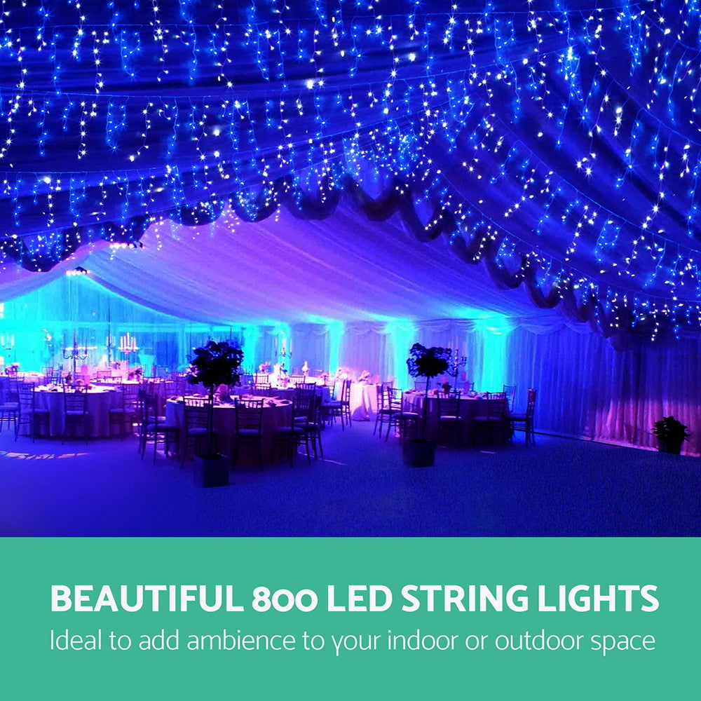 Twinkling 800 LED Blue and White Christmas Icicle Lights with 8 Lighting Effects