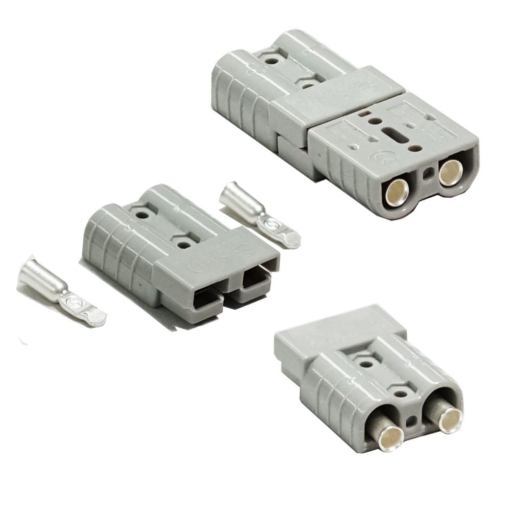 10-Pack of 50AMP Grey Anderson Style Plug Connectors for Caravan, Trailer, and Solar Applications with 6AWG Compatibility