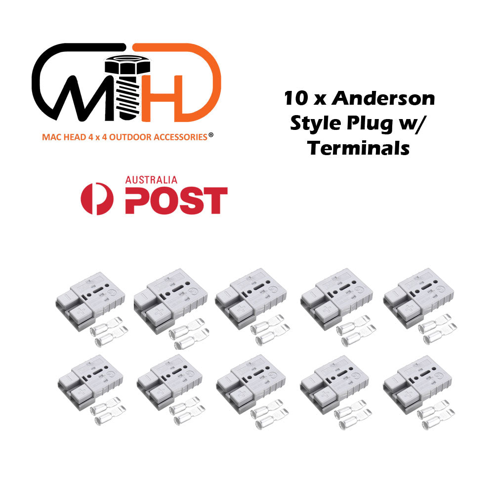 10-Pack of 50AMP Grey Anderson Style Plug Connectors for Caravan, Trailer, and Solar Applications with 6AWG Compatibility
