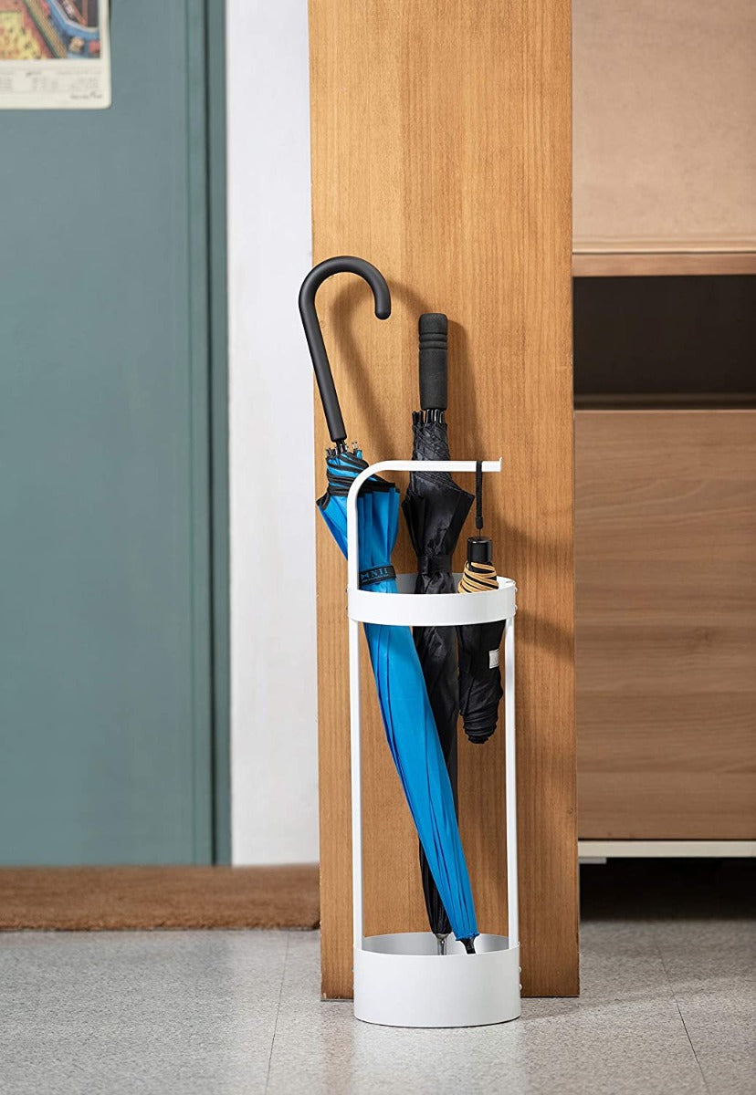 Stylish White Steel Umbrella Holder for Entryway