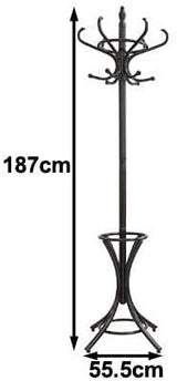 Walnut Tree Standing Coat Rack with 12 Hooks and Umbrella Holder - Rear View