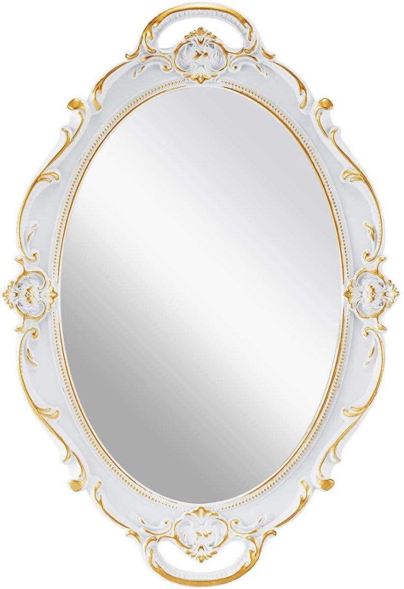 CARLA HOME Vintage Oval White 25 x 38 cm Ornate Wall Mirror for Bedroom and Living Spaces