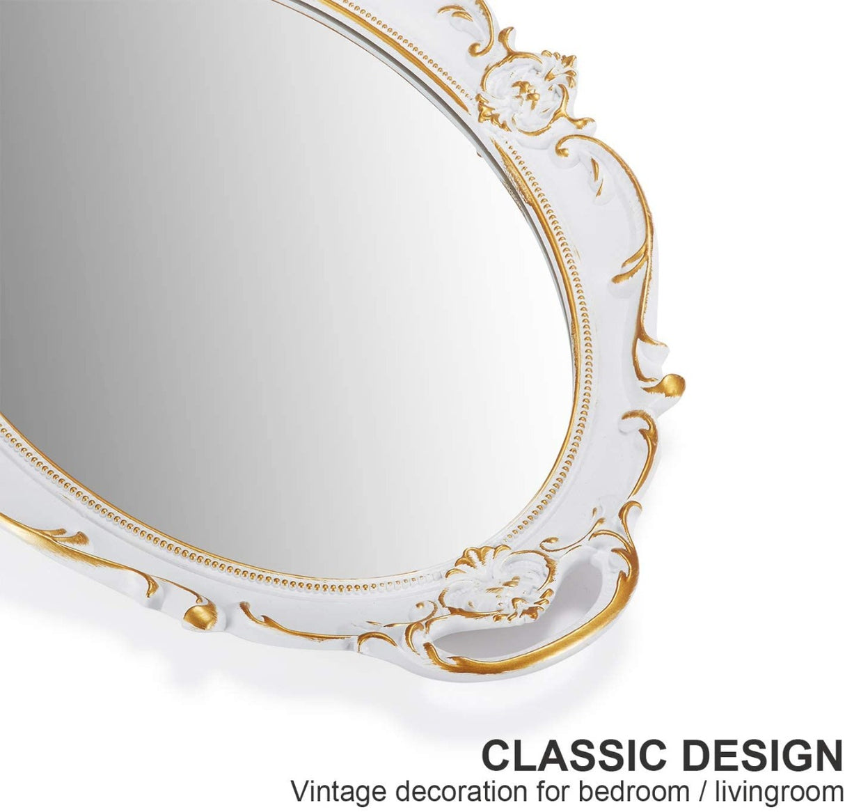 CARLA HOME Vintage Oval White 25 x 38 cm Ornate Wall Mirror for Bedroom and Living Spaces