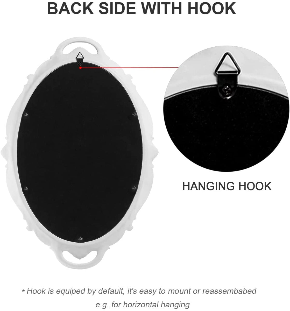 CARLA HOME Vintage Oval White 25 x 38 cm Ornate Wall Mirror for Bedroom and Living Spaces