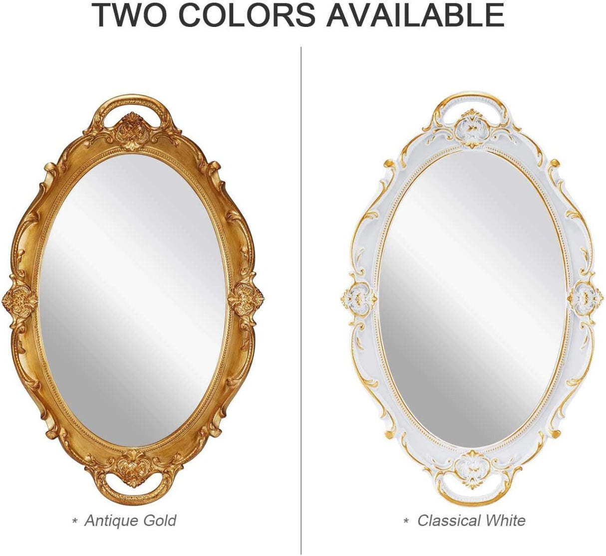 CARLA HOME Vintage Oval White 25 x 38 cm Ornate Wall Mirror for Bedroom and Living Spaces