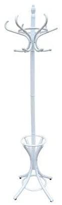 CARLA HOME Elegant White Wooden Coat Rack with 12 Hooks and Umbrella Stand - Front View