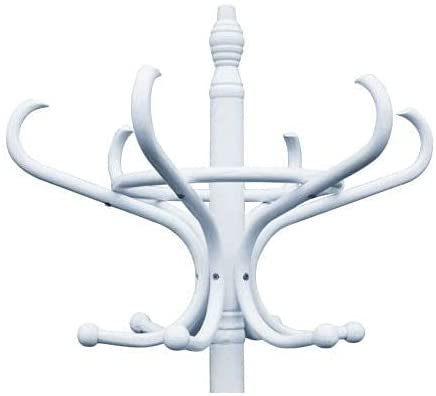 CARLA HOME Elegant White Wooden Coat Rack with 12 Hooks and Umbrella Stand