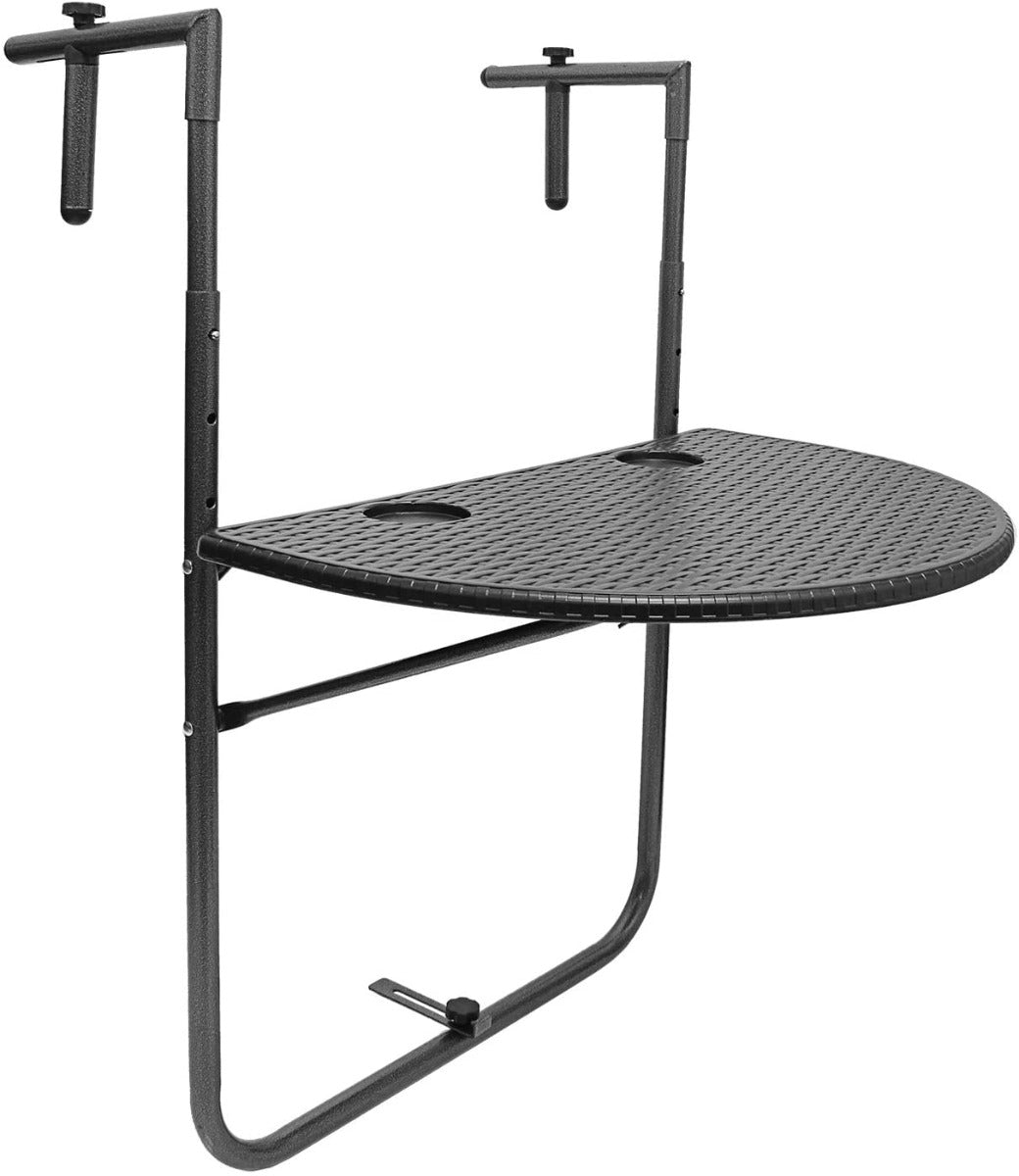 CARLA GARDEN Curved Wooden Balcony Table with Adjustable Height and Railing Compatibility