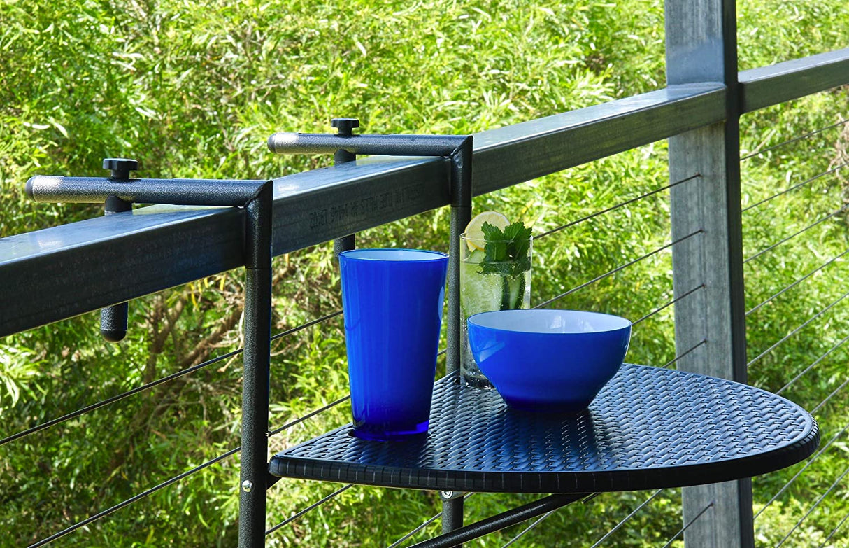 CARLA GARDEN Curved Wooden Balcony Table with Adjustable Height and Railing Compatibility