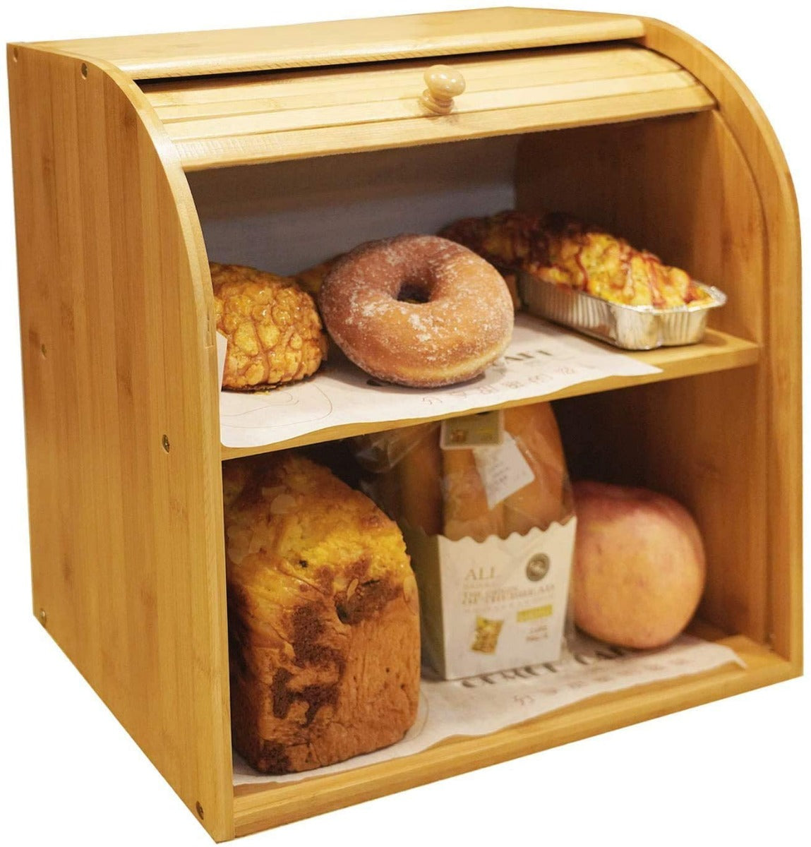 Dual-Compartment Bamboo Bread Storage Box