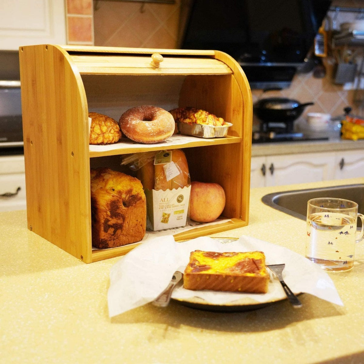 Dual-Compartment Bamboo Bread Storage Box