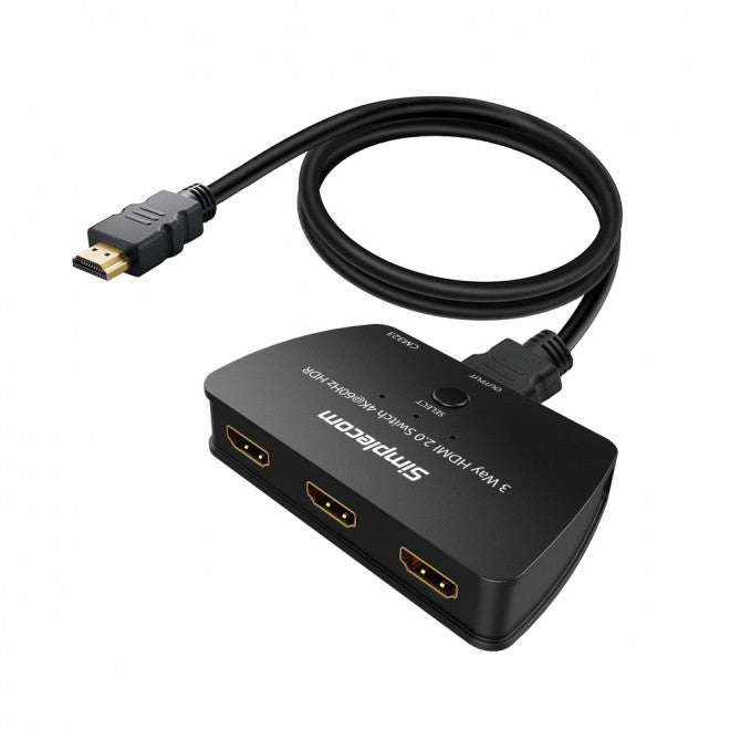 Simplecom CM323 3-Port HDMI 2.0 Switcher with HDCP 2.2 and 4K @60Hz Support