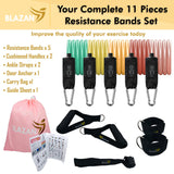 Ultimate 11-Piece Resistance Bands Set for Home Workouts – Includes Door Anchor, Handles, Carry Bag, and Ankle Straps for Strength Training and Physical Therapy - Front View
