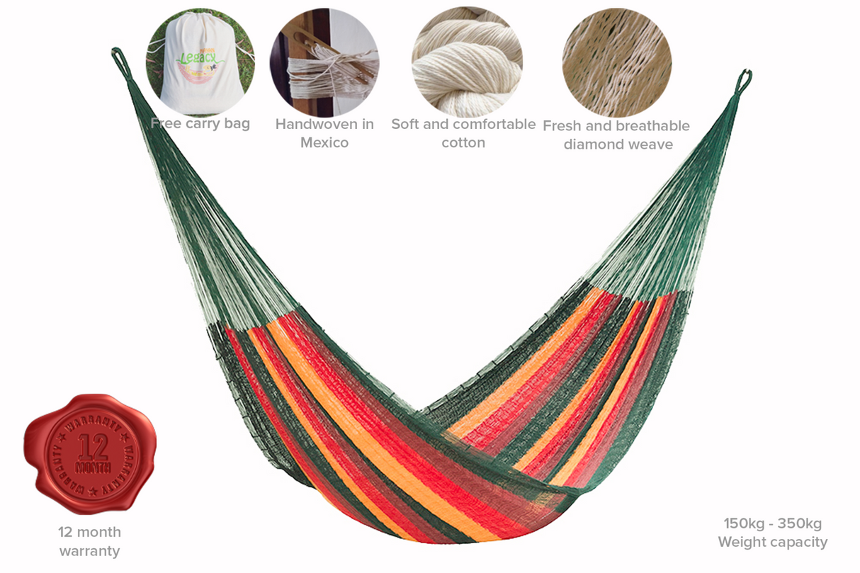 Imperial-Colored Queen Size Cotton Mexican Hammock by Mayan Legacy