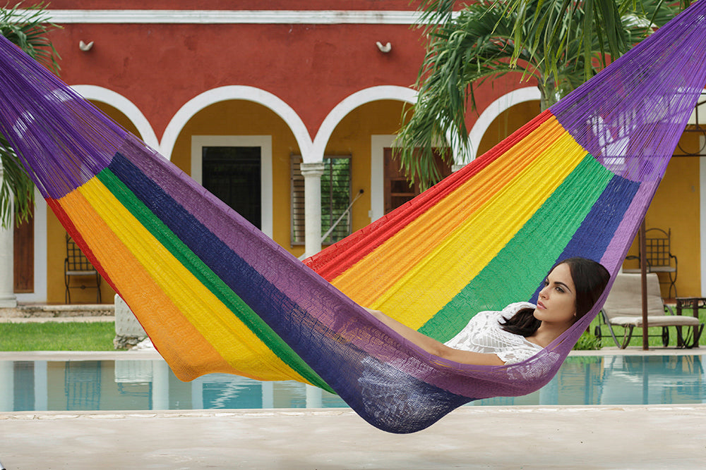Rainbow-Colored Mayan Legacy Queen-Size Cotton Hammock for Ultimate Comfort