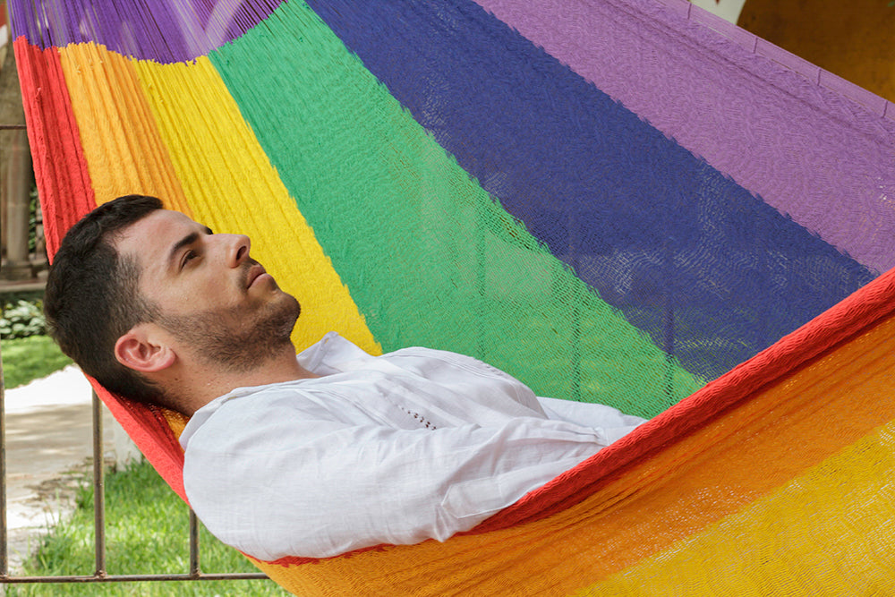 Rainbow-Colored Mayan Legacy Queen-Size Cotton Hammock for Ultimate Comfort