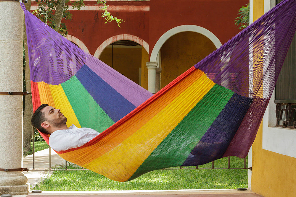 Rainbow-Colored Mayan Legacy Queen-Size Cotton Hammock for Ultimate Comfort