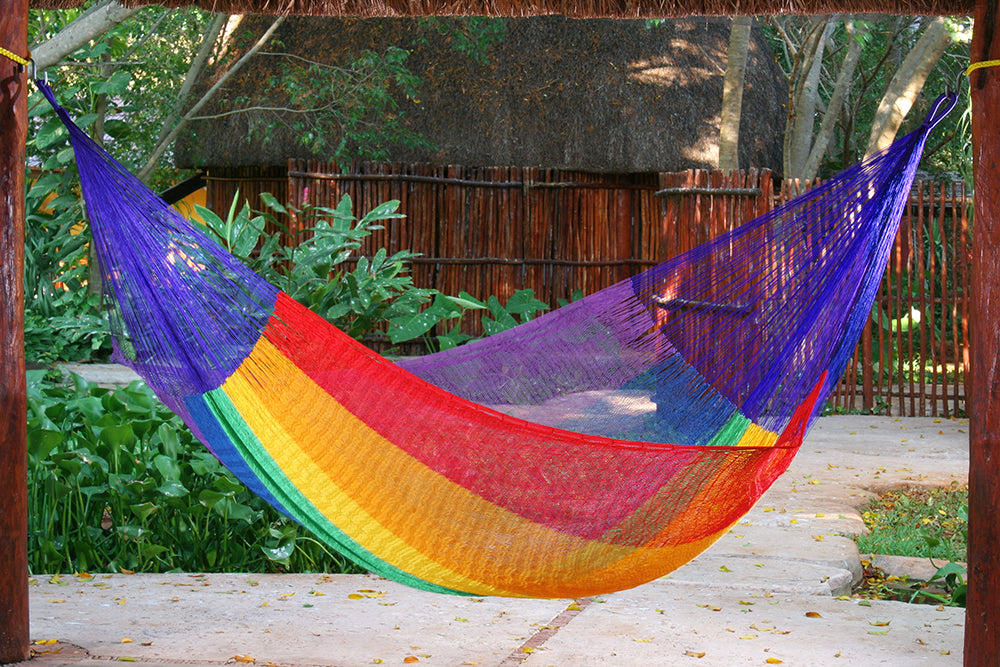 Rainbow-Colored Mayan Legacy Queen-Size Cotton Hammock for Ultimate Comfort