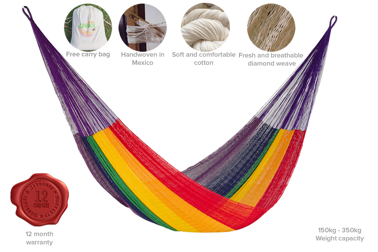 Rainbow-Colored Mayan Legacy Queen-Size Cotton Hammock for Ultimate Comfort