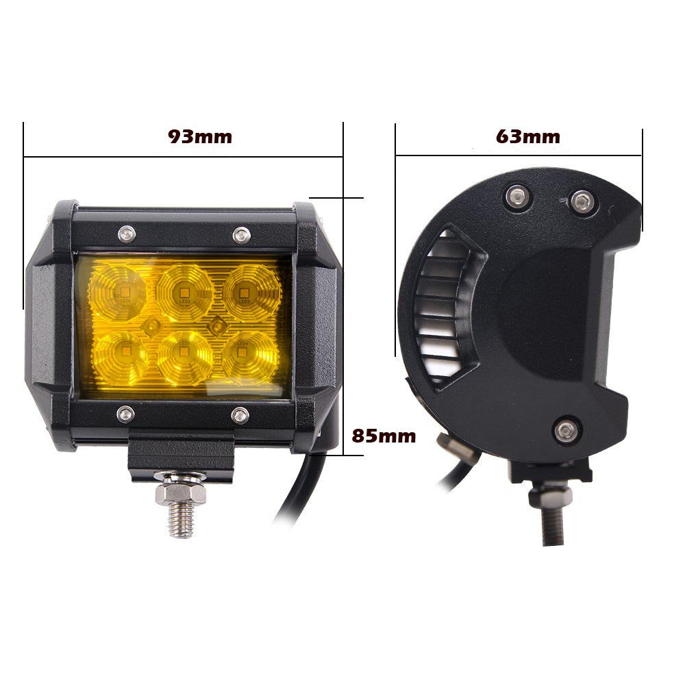 2-Pack 4-Inch Yellow LED Flood Light Bar for Offroad, Boat, Truck, and Work Applications