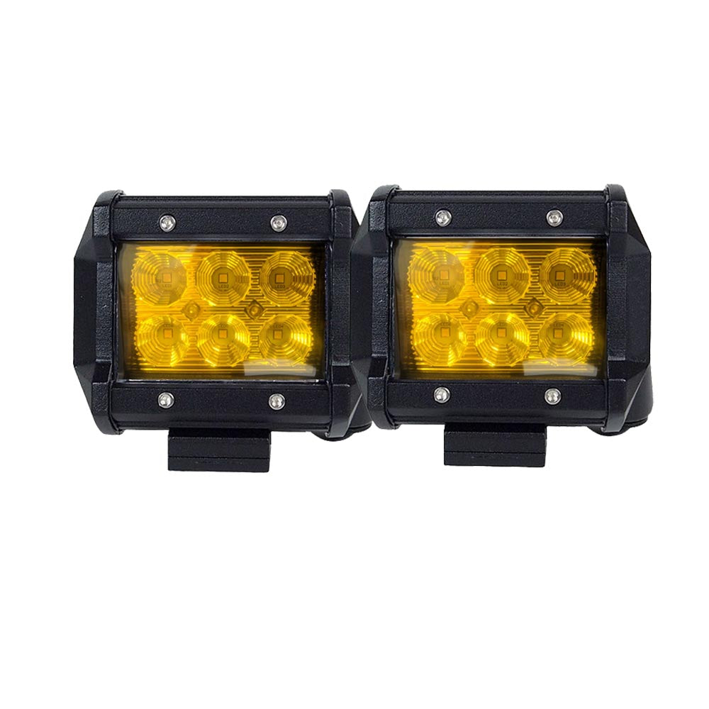 2-Pack 4-Inch Yellow LED Flood Light Bar for Offroad, Boat, Truck, and Work Applications