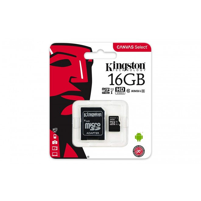 KINGSTON Canvas Select 16GB microSDHC Card with SD Adapter - Perfect for HD Video Recording and High-Quality Photography