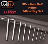 9-Piece Extra Long Metric Ball End Allen Key Set with Hex Driver