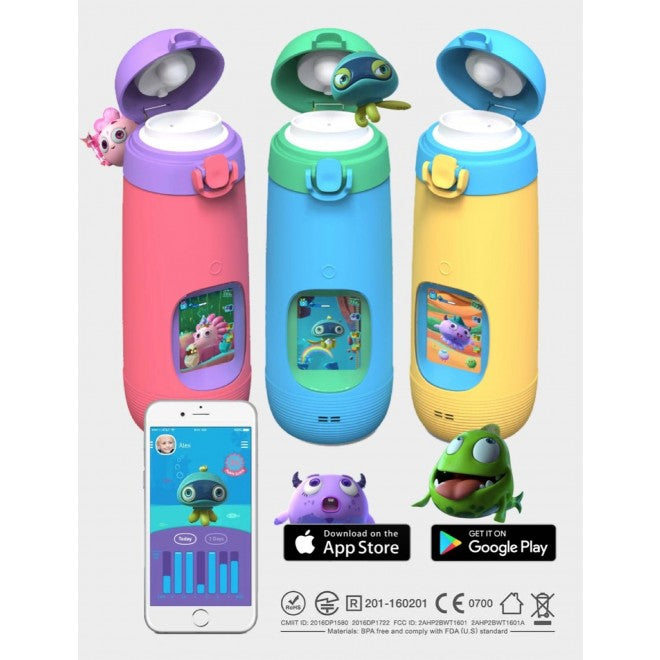 Gululu Interactive Smart Water Bottle & Health Tracker for Kids - Pink Edition