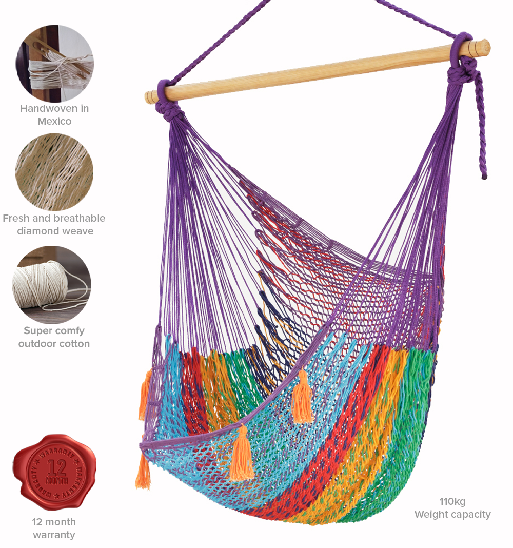 Mayan Legacy Colorina Extra Large Hammock Swing Chair with Back Support