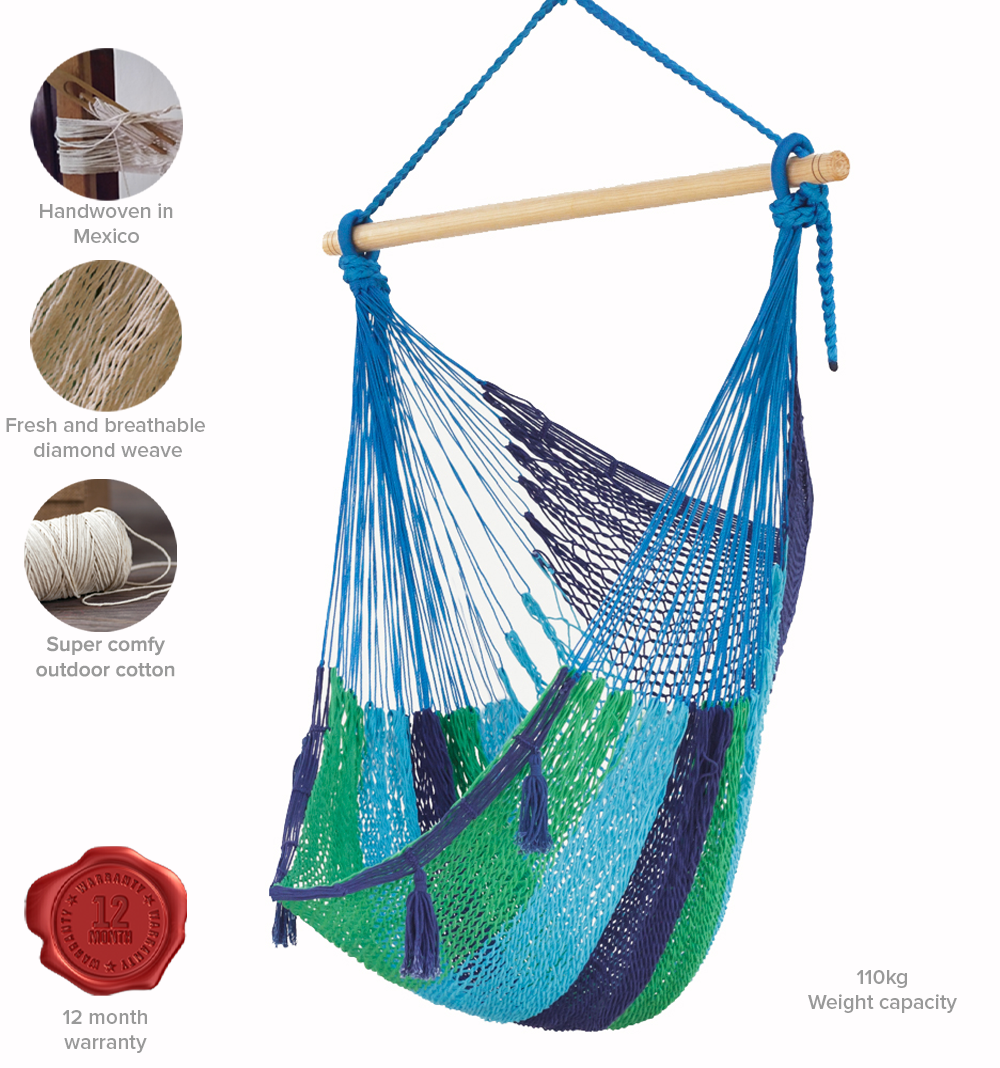 Oceanica Extra Large Outdoor Cotton Mexican Hammock Chair with Comfortable Back Support