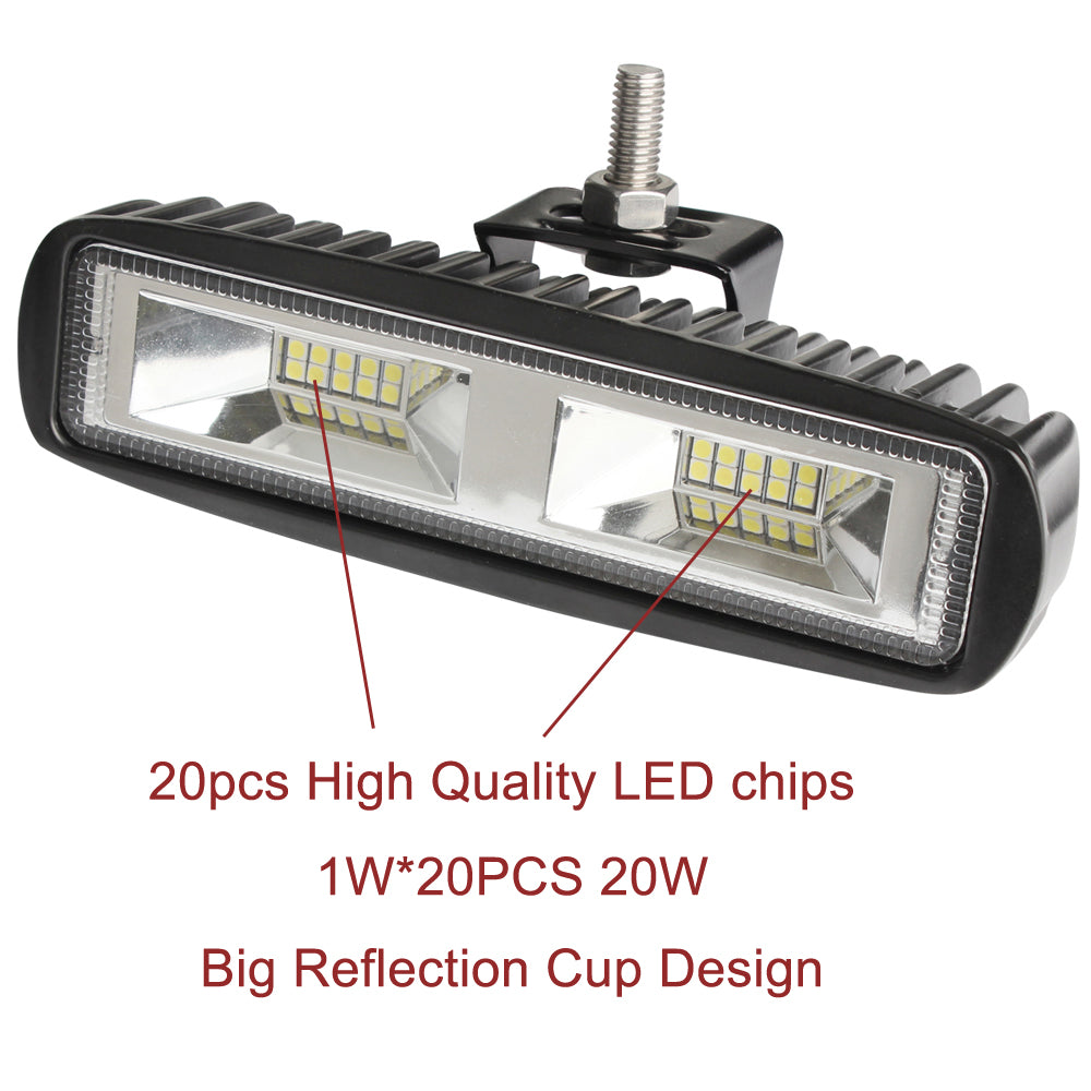 20W 6-Inch LED Offroad Work Light Bar - Ultra Flood Beam, Dual Lamp Set
