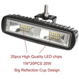 20W 6-Inch LED Offroad Work Light Bar - Ultra Flood Beam, Dual Lamp Set - Front View