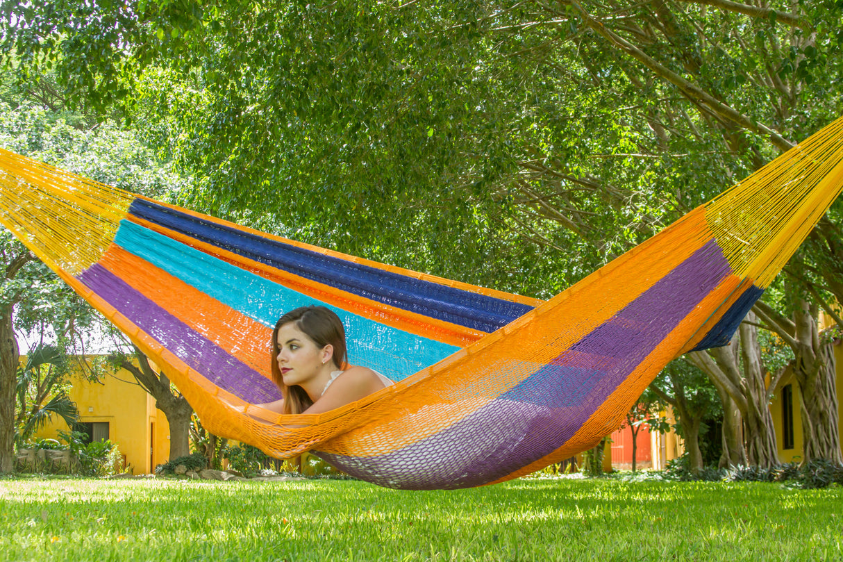 Mayan Heritage Extra Large Cotton Outdoor Hammock in Vibrant Alegra Design