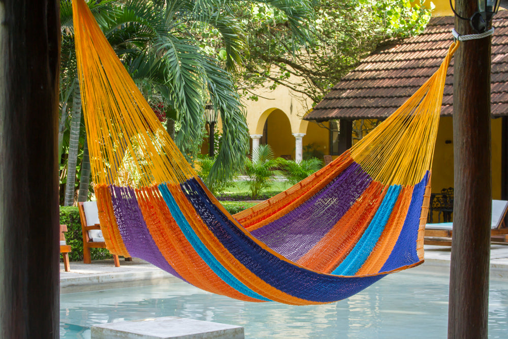 Mayan Heritage Extra Large Cotton Outdoor Hammock in Vibrant Alegra Design