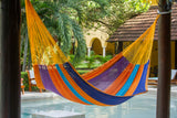Mayan Heritage Extra Large Cotton Outdoor Hammock in Vibrant Alegra Design - 45-Degree Angle