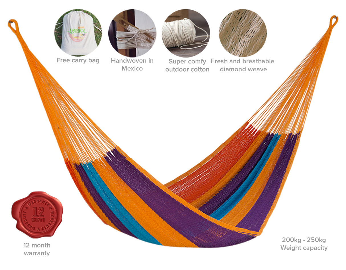 Mayan Heritage Extra Large Cotton Outdoor Hammock in Vibrant Alegra Design