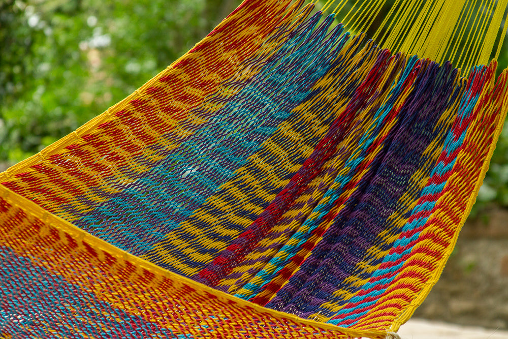 Mayan Legacy Extra Large Outdoor Cotton Hammock in Vibrant Confeti Design