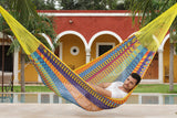 Mayan Legacy Extra Large Outdoor Cotton Hammock in Vibrant Confeti Design - Top-Down View